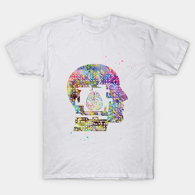 Circuit Man head with brain T-Shirt by erzebeth